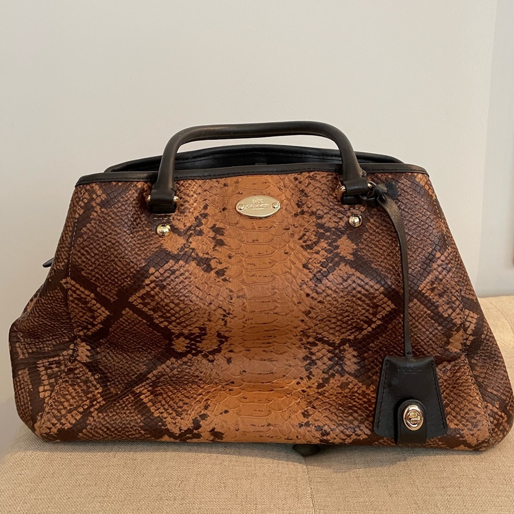 RARE Coach Snake Print Leather Satchel Crossbody Bag with Gold Hardware ECU